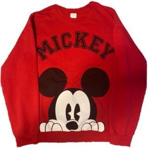 Mickey Mouse Crewneck Womens Large Official Disney Red Sweatshirt Pullover